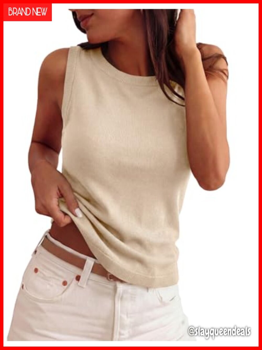 Sleeveless Sweater Tank Top Ribbed Knit Crew Neck Business Casual